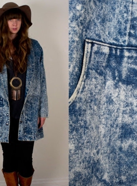 Batwing㊣美国代购 古着老式蝙蝠经典口袋金属扣休闲牛仔大衣外套