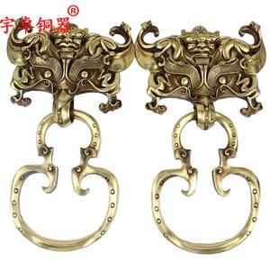宇卓铜器 纯铜拉手兽头大门环饕餮大门拉手工艺品摆件