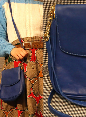 1980s vintage 意大利产蓝色单肩小皮包