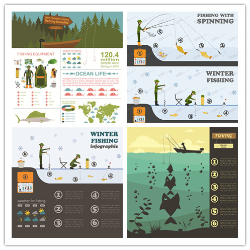 A0557矢量扁平化信息图钓鱼元素 AI设计素材
