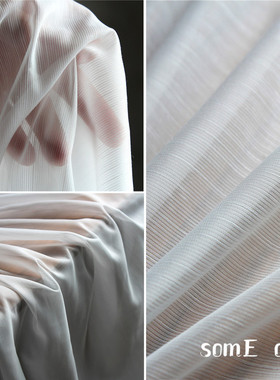 线条白色雪纺肌理纱刺绣布料蕾丝礼服连衣裙进口设计师时装面料