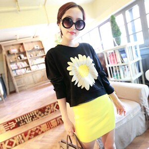 2015大码女装早春新款宽松蝙蝠上衣打底衫菊花胖MM长袖印花长袖T