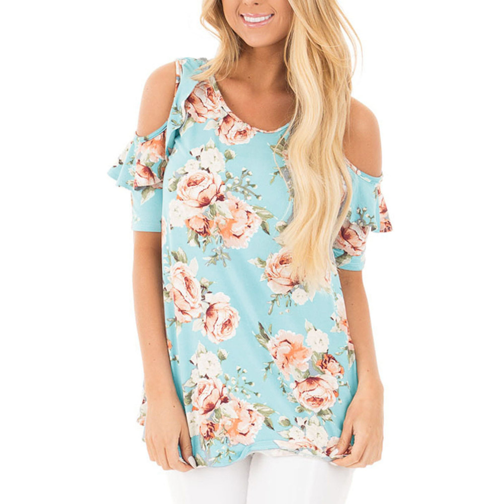 Dila Meng Europe and America fashion Women's wear Charming printing T-shirts sexy strapless Lotus leaf Short sleeved shirt 250122in the Women's clothing/Boutique , T-shirt  category - from Buy2taobao.com to provide professional Taobao agent buy service