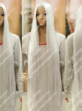 1米银灰色中分刘海 浅灰色一米五 100cm长直发带头皮动漫COS假发