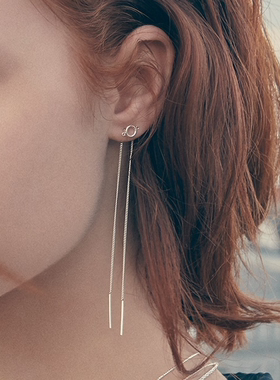 韩国正品代购#NUMBERING 16年新款纯银防过敏圆环双链条流苏耳环