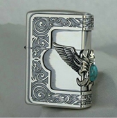 三面雕刻花纹 打火机 天然绿松石 重盔甲侧鹰 ZIPPO原装 正版 正品