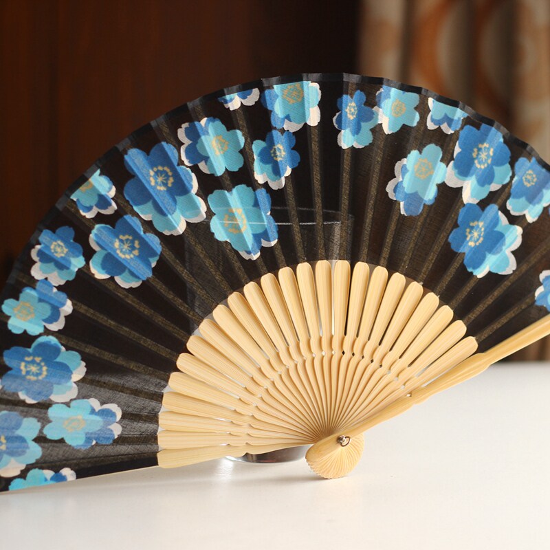 新【限量和服扇】江户日式折扇 日本和风扇子 棉麻烤漆 蓝色樱花
