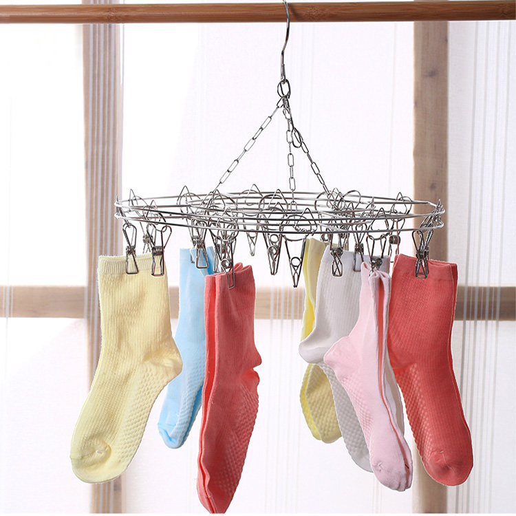 龙衣堂 独立包装 16夹晾晒架 不锈钢晾衣架 袜子架 防风圆形晒架