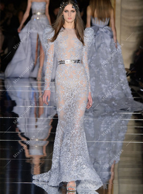 新款冰蓝色仙仙修身鱼尾新娘结婚订婚礼服名媛生日年会红毯晚礼服