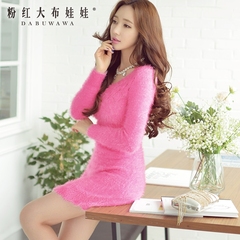 Long sleeve dress pink doll spring 2015 new women's slim pullover dress