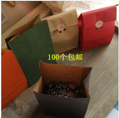 100个包邮复古色无手提折口平口纸袋圣诞礼品礼品袋苹果外卖打包