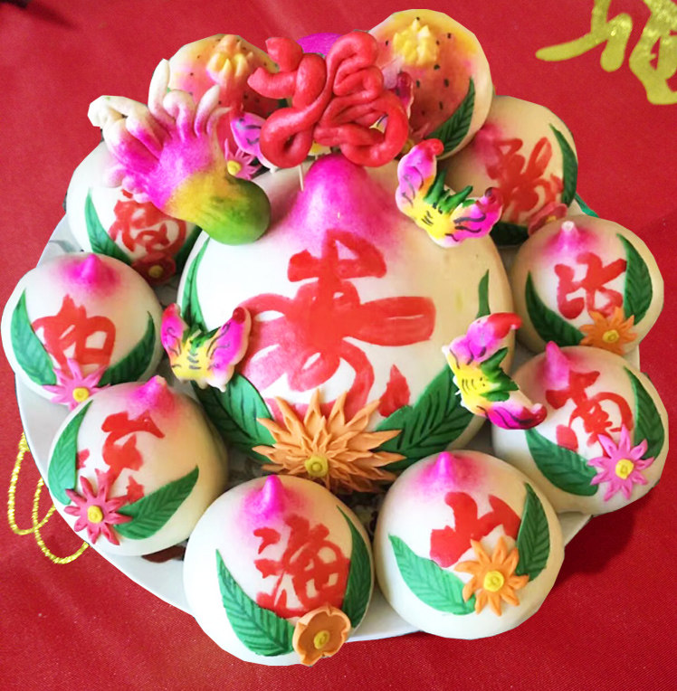 胶东特产花饽饽寿桃手工定做喜馒头结婚过寿供品生日寿桃花馍面塑