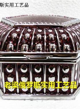 ZR-1新款特价俄罗斯锡金属首饰盒珠宝盒六边形银边深红色精致欧式