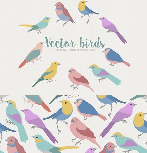 A0359矢量彩色卡通小鸟图案背景 AI设计素材