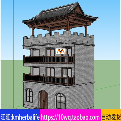 H52仿古建筑歇山顶三层城门楼观景台休闲茶室草图大师SU模型文件