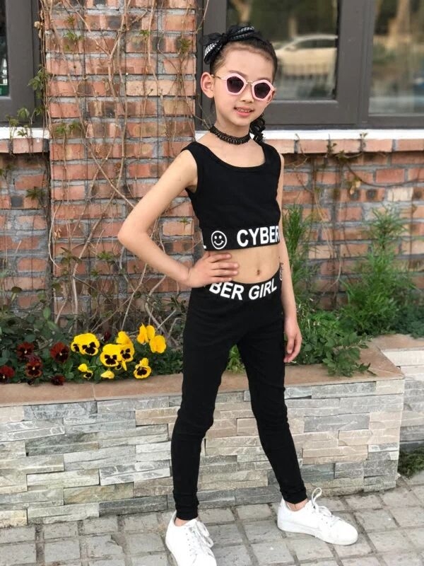 韩版儿童爵士舞演出服装现代舞蹈女童街舞HIPHOP嘻哈表演黑色裙装