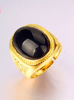 越南沙金指环镀24k镶马来玉男士