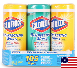 美国进口CLOROX高乐氏家居多用途消毒湿巾35片x3罐(混合香2清香1)