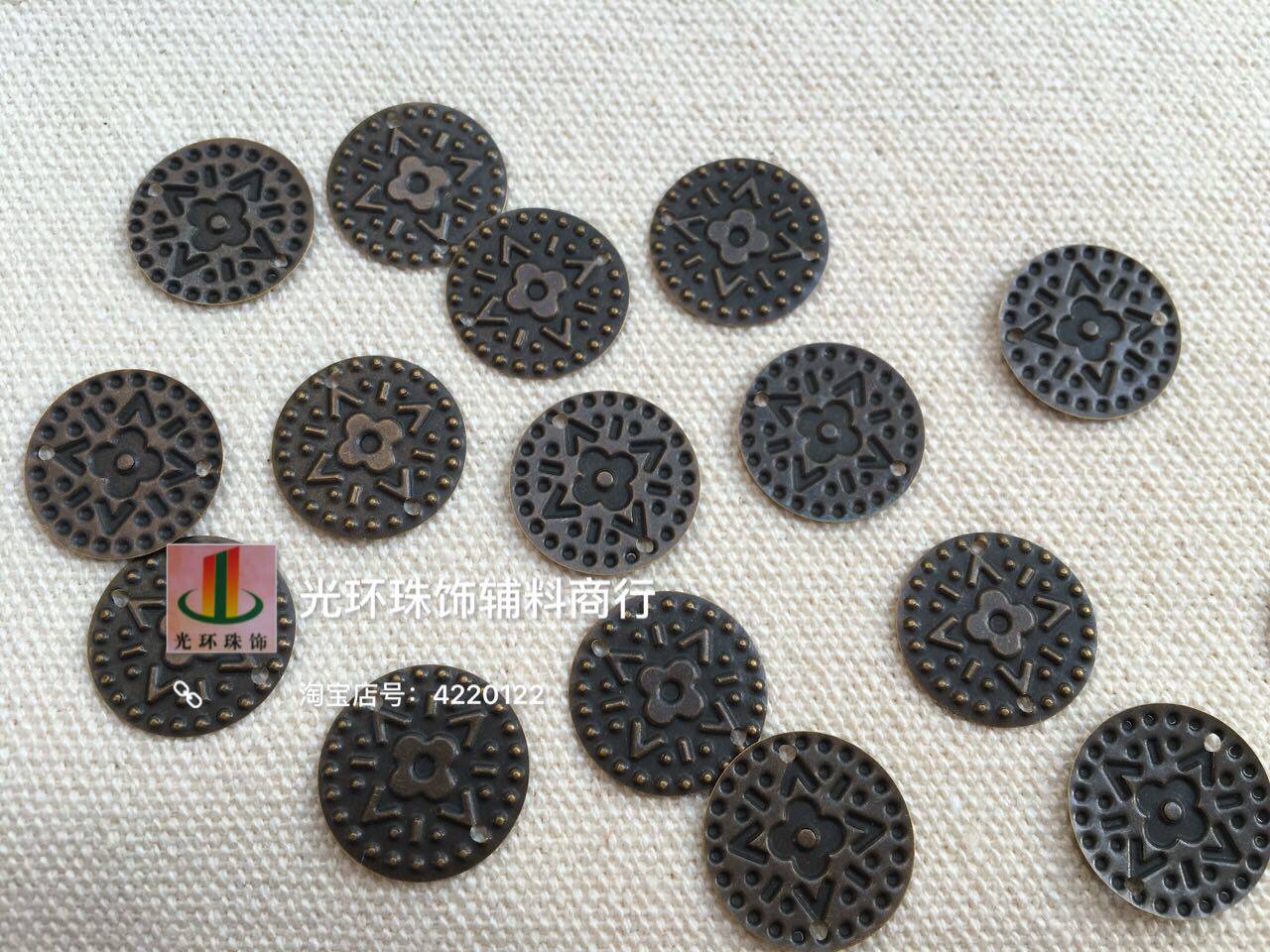 DIY铜片 10mm/15mm金属铜质圆形双孔青古铜色金属花片 手工配件
