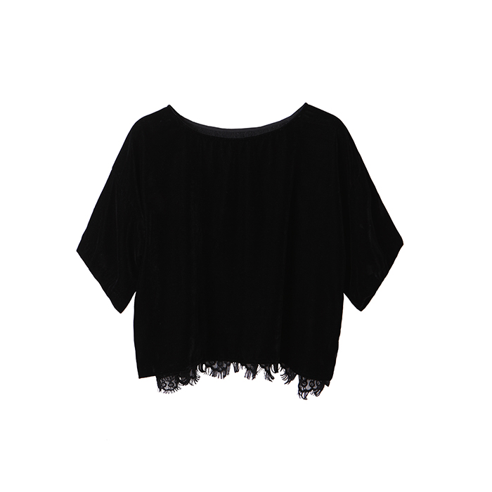 黑色丝绸短款短袖T恤上衣新款