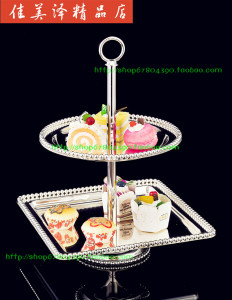 新款！欧式上圆下H方双层蛋糕盘西点甜品架下午茶点心架婚庆道具