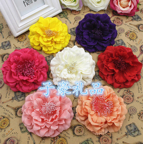 仿真绒布牡丹花头饰花绢花diy