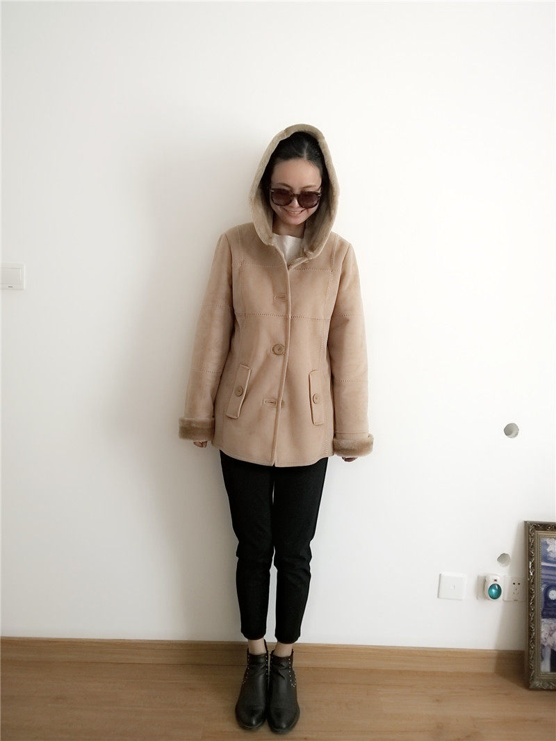 BF风真毛质感好品质麂皮绒仿皮毛一体女中长大衣