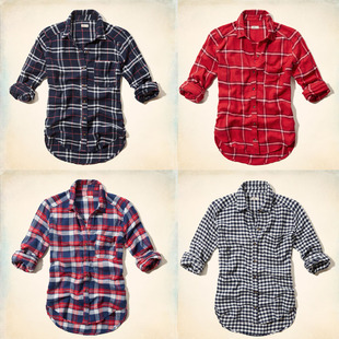 舒软AF/HCO 格子女衬衫 法兰绒女装 纯棉长袖 百搭简约 特价