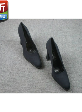 大清仓全新意大利纯正传统女士 布面粗高跟 单鞋 38 1/2码 PM64