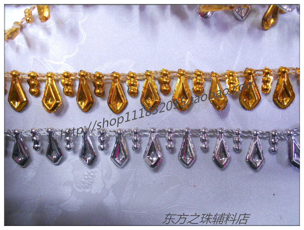 diy材料 服装辅料演出配饰链 菱形线珠链 金银 1.5cm宽 1.5元/米