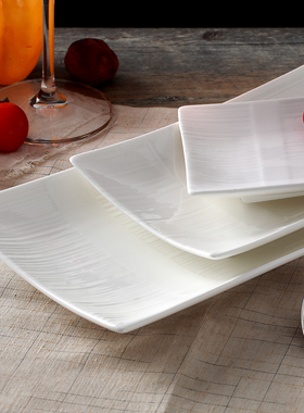 创意盘子陶瓷长方条盘平盘纯白色酒店餐具日式寿司碟子西餐厅盘子