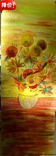 艺术玻璃隔断玄关透光屏风电视背景墙饰梵高向日葵雕刻鞋柜上实景