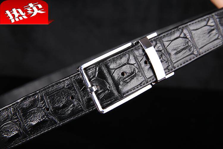 正品鳄鱼皮皮带 男士H扣头皮带 针扣平滑扣商务腰带真皮男裤带