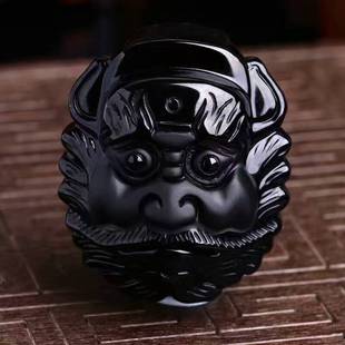 促销天然黑曜石钟馗头腰佩腰牌皮带扣配饰保平安时尚霸气水晶男款