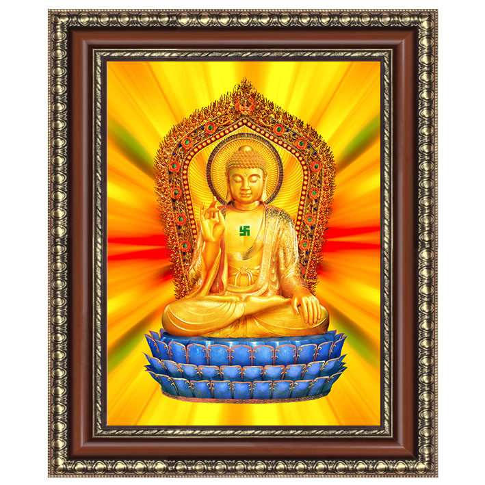 画像绘佛教用品佛像有框画壁画摆件挂像招财纳福金佛释迦牟尼