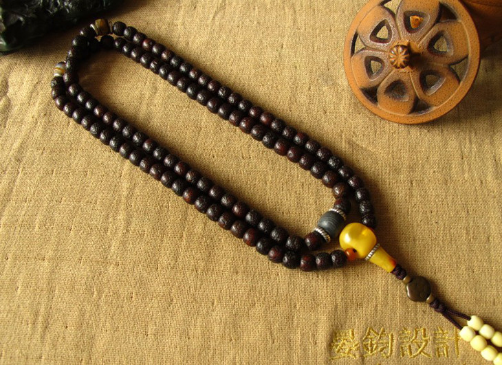 〓极美品琥珀色〓 百年老星月菩提桶珠 配老药师老唐球 蜜蜡佛头