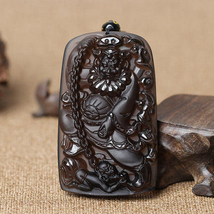 卜安堂开光冰种冰发丝黑曜石钟馗吊坠