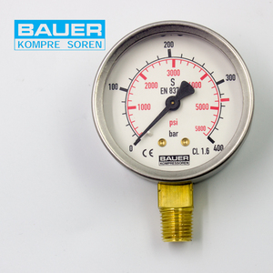 德国宝华BAUER压力表N4101 压缩机充气专用压力表 0~400bar