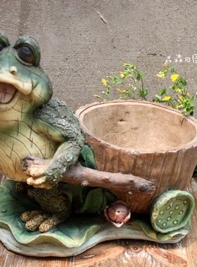 美式乡村风青蛙多肉植物装饰品