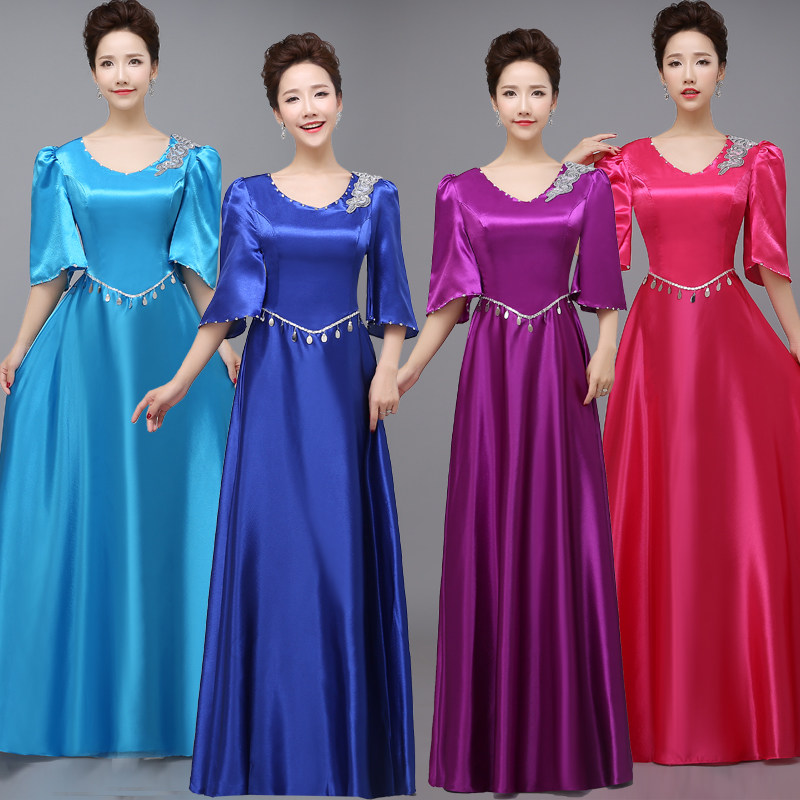 Performance dress longuette 2019 New Modern Middle and old age Chorus dress banquet host Chorus costumein the Women's clothing/Boutique , Wedding/Cheongsam/Formal dress , Formal dress/Evening  category - from Buy2taobao.com to provide professional Taobao agent buy service