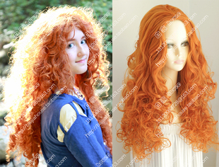 勇敢传说Brave梅莉达 勇敢公主 橘红色后背中分泡面长卷发COS假发