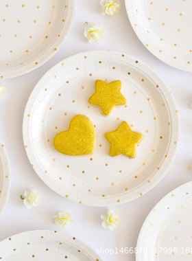 生日蛋糕餐盘 一次性烫金餐具 party聚会纸盘子9寸烫金波点圆点盘