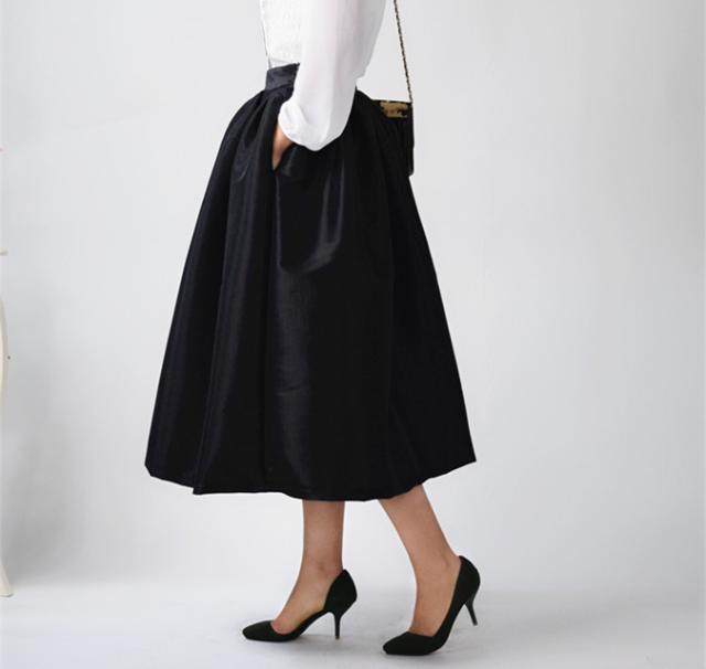 大码女裙纯色口袋半身裙长裙蓬蓬裙伞裙春装款黑色红色赫本裙春秋