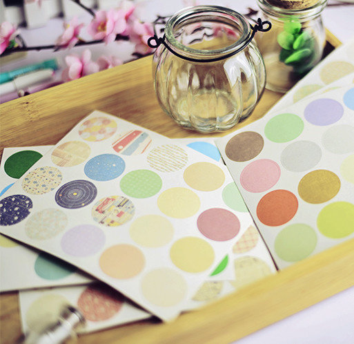 Otaku- 韩国圆形贴纸 复古圆形封口贴 格子 花纹 一套160枚入