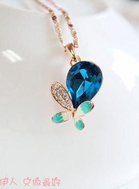 玫瑰金宝石蓝色水滴小项链