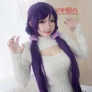 守护甜心Love Live!东条希 加厚! 深紫色双马尾cosplay假发