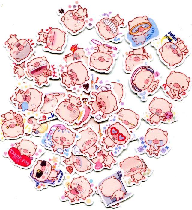 line表情贴纸 pink piggy 自制手帐相册装饰贴纸 40枚 z 357