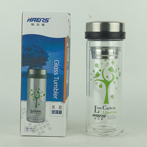 哈尔斯双层透明加厚花色玻璃隔热防漏350ml茶水杯HBL-350-12