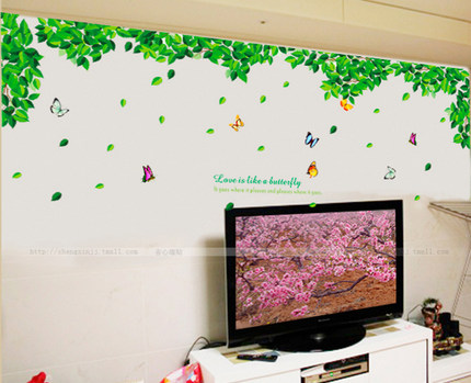 自粘特价墙贴客厅电视背景墙树绿色家园卧室沙发背景田园贴纸超大