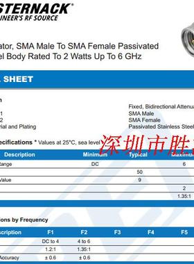 PASTERNACK PE7162-9  9dB DC-6GHz 2W SMA射频同轴固定衰减器